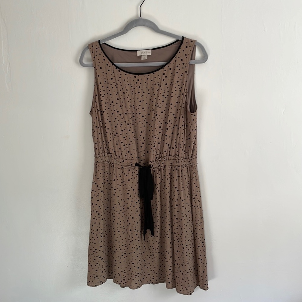 LOFT Polka Dot Drawstring Dress Petite Large